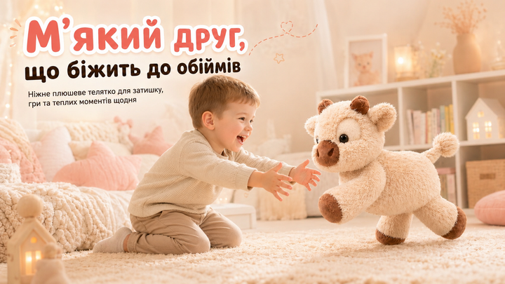 Бігаюче телятко м'яка іграшка 45см імітація бігу Running Cow Plush плюшева корівка бігаючий бичок - изображение 3