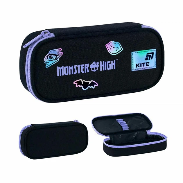 Пенал Kite Monster High "Куклы МонстерХай" 21х8.5х5 см 1 отделение + органайзер прямоугольный на молнии черный с фиолетовым (MH26-662) - изображение 2