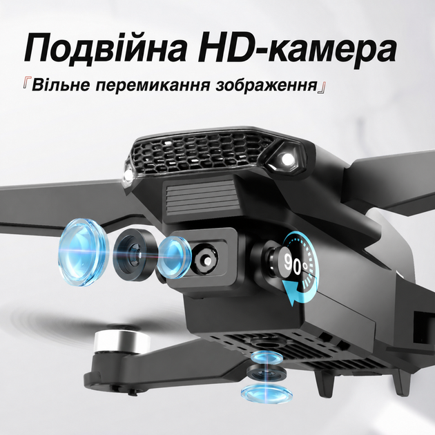 Квадрокоптер E88 GT с экран-пультом 12.5 см, двойная камера, до 100 м, 2 аккумулятора, FPV дрон, кейс - изображение 8