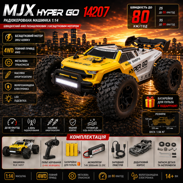 Радиоуправляемая машинка MJX Hyper Go 14207 1:14 4WD до 80 км/ч