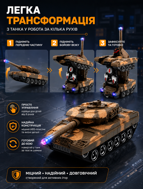 Танк-трансформер іграшковий на радіокеруванні AToys Battle-Robot 1:18 зі світловими та звуковими ефектами Коричневий - Фото 2 Танк-трансформер іграшковий на радіокеруванні AToys Battle-Robot 1:18 зі світловими та звуковими ефектами Коричневий - зображення 2