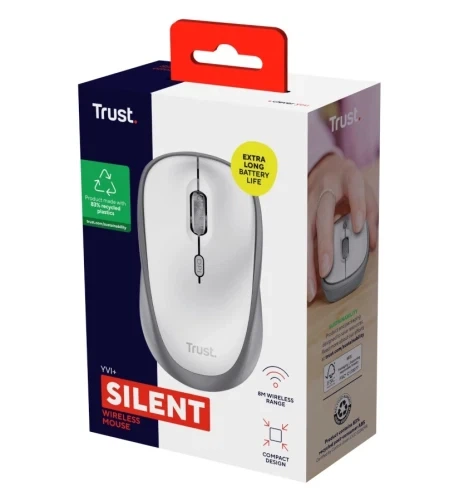Миша бездротова Trust Yvi+ Silent, White, USB 2.4GHz, оптична, 800/1600 dpi, 4 кнопки, гніздо для зберігання приймача USB, 1xAA (25513) - изображение 5
