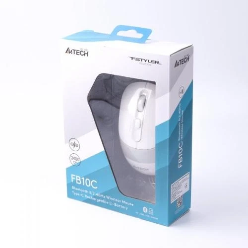 Миша A4Tech Fstyler FB10C, Grayish White, USB, бездротова, оптична, BT+RF (Combo), 1200/1600/2000/2400 dpi, 125 Hz, 4 кнопки, вбудований Li акумулятор - зображення 6