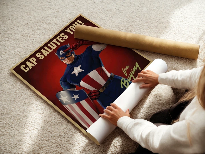 Постер Капитан Америка, Captain America Salutes You, супергеройский постер, A2 60×43 см (id0239) - изображение 3