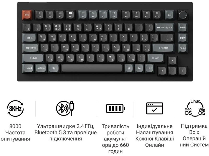 Клавіатура Keychron V1 Ultra Red Switch Black (V1U-D1-UA) - Фото 5 Клавіатура Keychron V1 Ultra Red Switch Black (V1U-D1-UA) - зображення 5