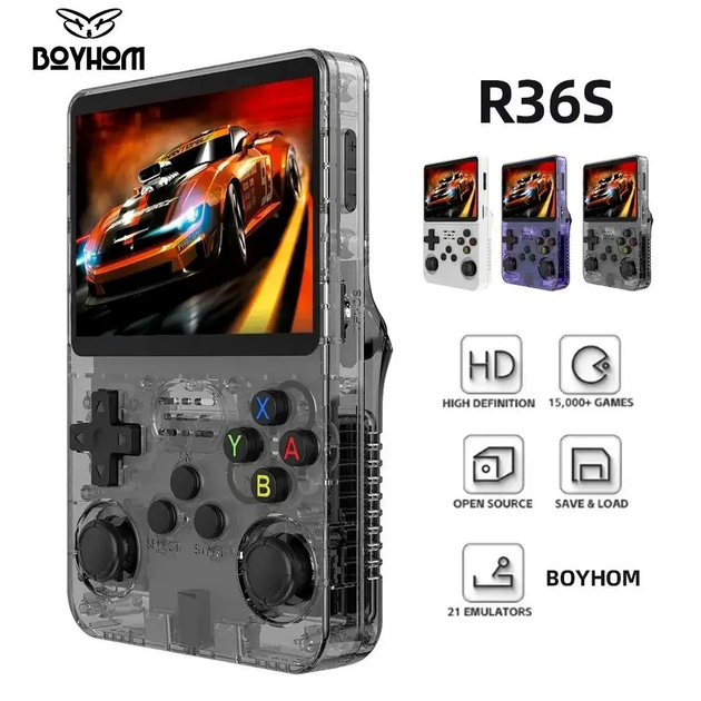 Игровая консоль R36s черная для детей с игровыми джойстиками для развлекательных игр и обучения - изображение 3