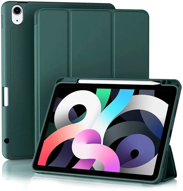 Чохол силіконовий для iPad 10.9 дюйма потрійний складаний з кишенею для ручки темно-зелений - зображення 2