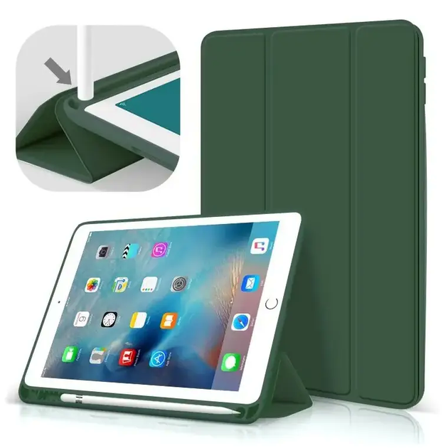 Чохол силіконовий для iPad 10.9 дюйма потрійний складаний з кишенею для ручки темно-зелений - зображення 4
