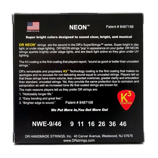 Струны для электрогитары DR Strings NEON White Electric - Light Heavy (9-46) - Фото 2 Струны для электрогитары DR Strings NEON White Electric - Light Heavy (9-46) - изображение 2