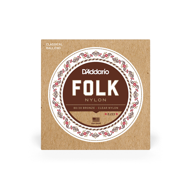 Струны для классической гитары DʼADDARIO EJ33 FOLK NYLON 80/20 Bronze Ball End Clear Treble - Фото 1 Струны для классической гитары DʼADDARIO EJ33 FOLK NYLON 80/20 Bronze Ball End Clear Treble - изображение 1