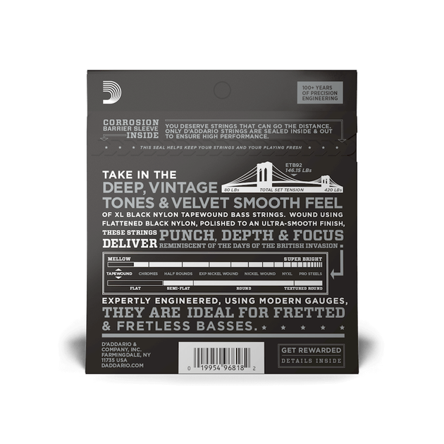 Струны для бас-гитары DʼADDARIO ETB92 XL Nylon Tapewound Bass (50-105) - изображение 3