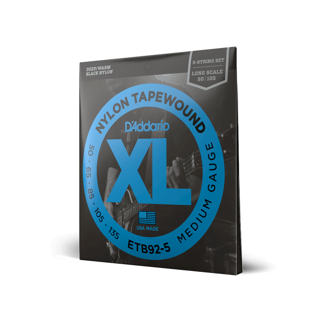Струны для бас-гитары DʼADDARIO ETB92-5 XL Nylon Tapewound 5-String Bass (50-135) - изображение 2