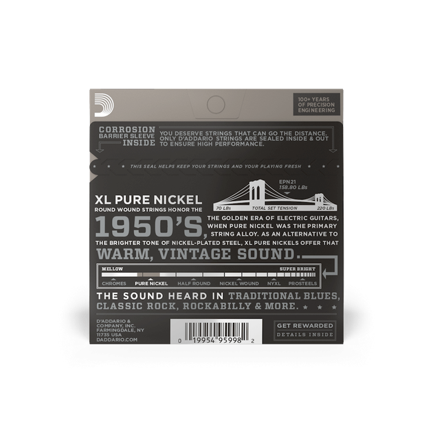 Струны для электрогитары DʼADDARIO EPN21 XL Pure Nickel Jazz Light (12-51) - Фото 3 Струны для электрогитары DʼADDARIO EPN21 XL Pure Nickel Jazz Light (12-51) - изображение 3