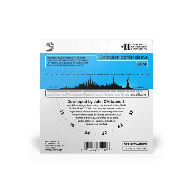 Струны для акустической гитары DʼADDARIO EJ11 80/20 Bronze Regular Light (12-53) - изображение 3