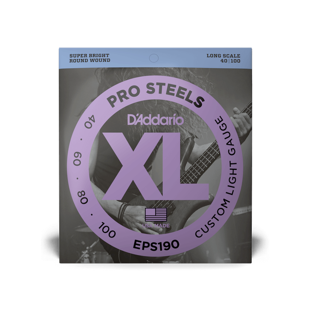 Струни для бас-гітари DʼADDARIO EPS190 XL ProSteels Bass Custom Light (40-100) - Фото 1 Струни для бас-гітари DʼADDARIO EPS190 XL ProSteels Bass Custom Light (40-100) - зображення 1