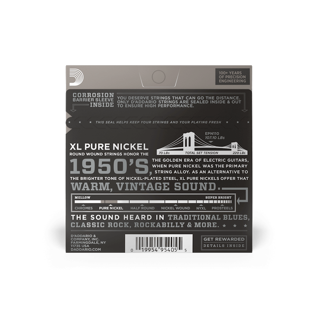 Струны для электрогитары DʼADDARIO EPN110 XL Pure Nickel Regular Light (10-45) - Фото 3 Струны для электрогитары DʼADDARIO EPN110 XL Pure Nickel Regular Light (10-45) - изображение 3