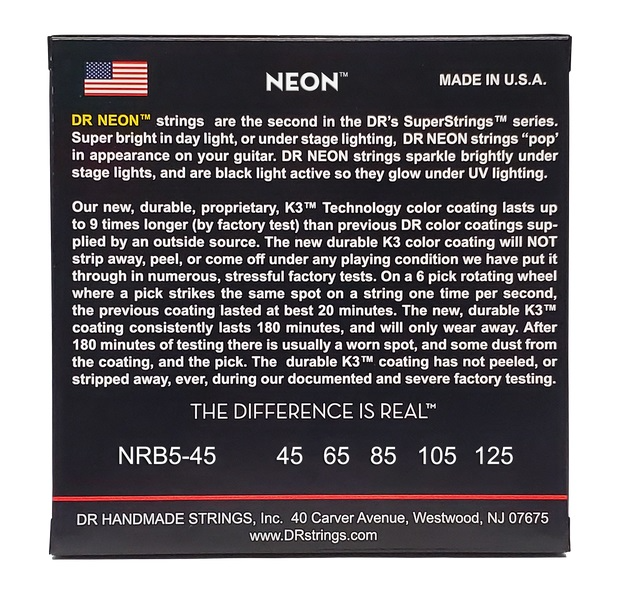 Струни для бас-гітари DR Strings NEON Red Bass - Medium 5 String (45-125) - зображення 2
