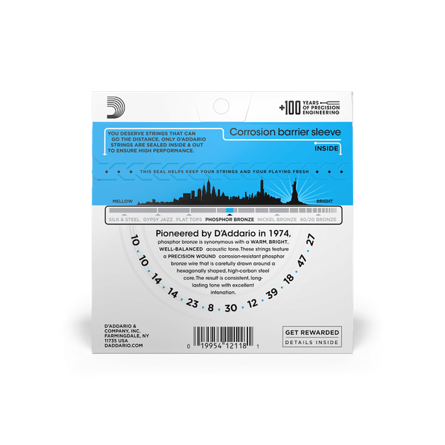 Струны для акустической гитары DʼADDARIO EJ38 Phosphor Bronze Regular Light 12-String (10-47) - изображение 3