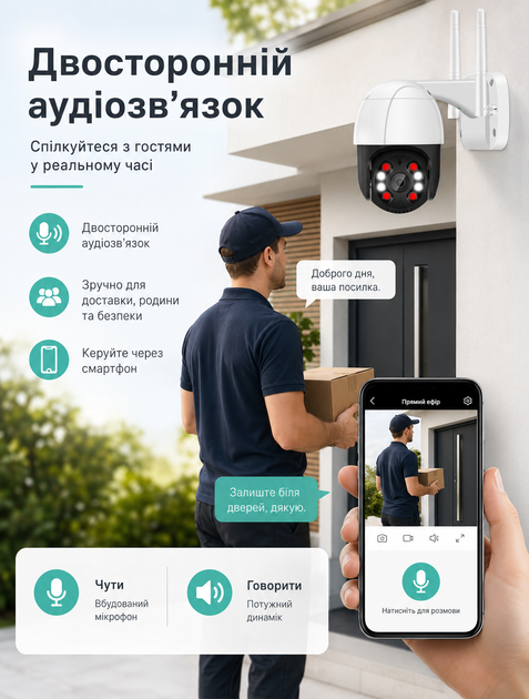 Камера видеонаблюдения уличная IP Wi-Fi Smart PTZ 4Мп iCSee с ночной съемкой и интеркомом - Фото 5 Камера видеонаблюдения уличная IP Wi-Fi Smart PTZ 4Мп iCSee с ночной съемкой и интеркомом - изображение 5