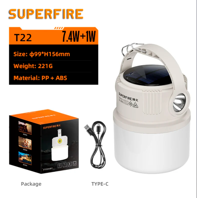 Фонарь кемпинговый многофункциональный SOLAR T22 SuperFire 300 Lumen IP44 - Фото 8 Фонарь кемпинговый многофункциональный SOLAR T22 SuperFire 300 Lumen IP44 - изображение 8