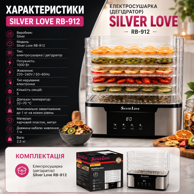 Електросушарка (дегідратор) Silver Love RB-912 - Фото 5 Електросушарка (дегідратор) Silver Love RB-912 - зображення 5