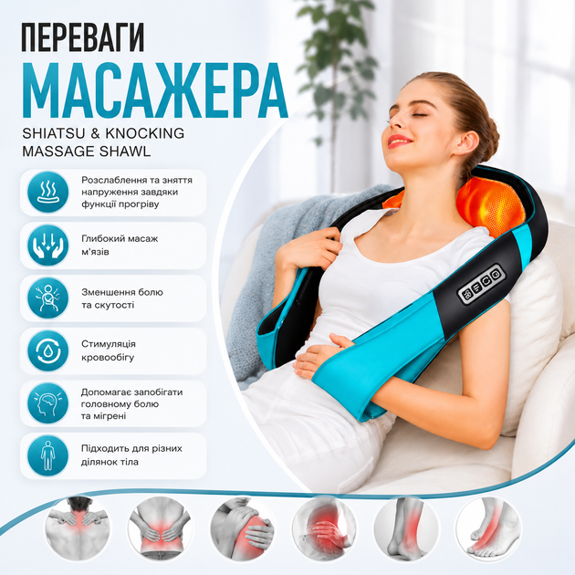 Роликовый массажер Shiatsu & Knocking Massage Shawl с подогревом - изображение 3