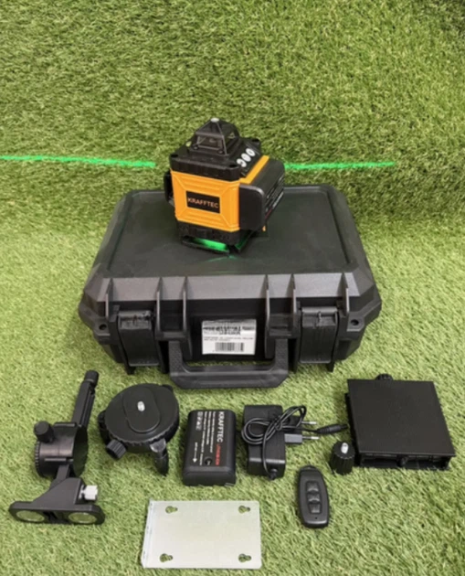 Лазерний рівень професійний Krafftec PREMIUM 16x360° зелений промінь 520 нм 45 м Bluetooth дистанційне керування для точних вимірювань акумулятор 5200 mAh IP54 кейс - изображение 7