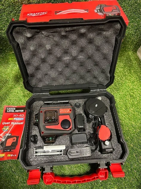 Лазерний рівень Krafftec PREMIUM 16x360° зелений промінь професійний лазерний рівень для будівництва та ремонту з LCD-дисплеєм Bluetooth дистанційним управлінням та кейсом - изображение 2