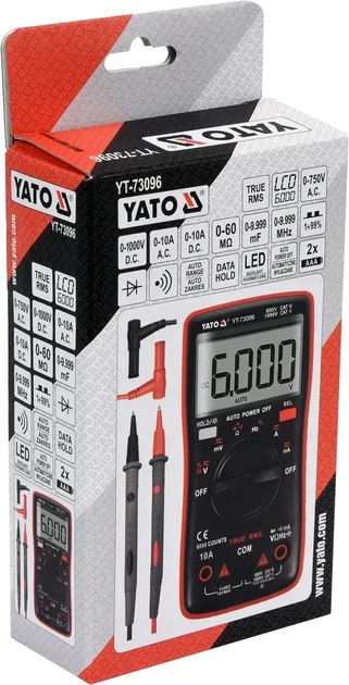 Мультиметр цифровой YATO TRUE RMS с LCD-дисплеем диапазон 6000 YT-73096 - изображение 6