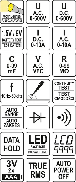 Мультиметр цифровой YATO с LCD-дисплеем для электрических параметров YT-73094 - изображение 5