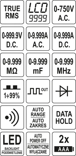 Мультиметр цифровой YATO TRUE RMS LCD диапазон 19999 YT-730893 - изображение 7