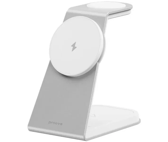 Бездротовий зарядний пристрій Proove Omni Power 3 in 1 / 15W / QI / для телефону, годинників та навушників / (Білий) - Фото 1 Бездротовий зарядний пристрій Proove Omni Power 3 in 1 / 15W / QI / для телефону, годинників та навушників / (Білий) - зображення 1