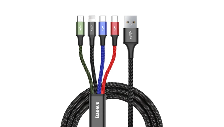 Кабель Baseus Fast 4-in-1 3.5A USB 2.0 - Lightning + Micro-USB + USB Type-C 2шт Black 1.2m - Фото 5 Кабель Baseus Fast 4-in-1 3.5A USB 2.0 - Lightning + Micro-USB + USB Type-C 2шт Black 1.2m - изображение 5