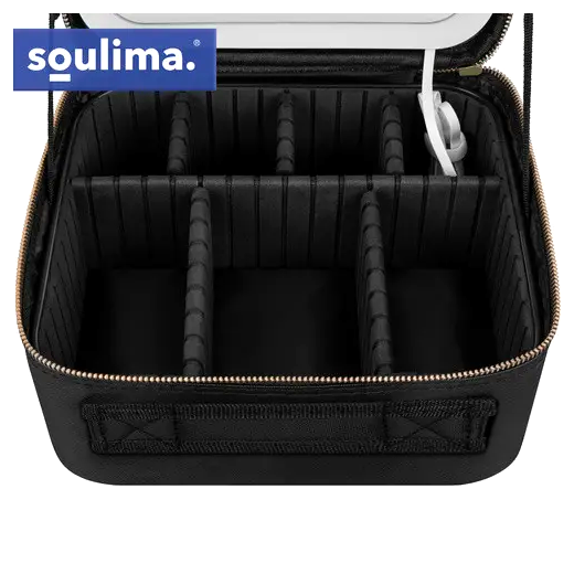 Косметичний кейс з LED дзеркалом 25,5x23,5 см для макіяжу чорний Soulima CS-0104 - Фото 4 Косметичний кейс з LED дзеркалом 25,5x23,5 см для макіяжу чорний Soulima CS-0104 - зображення 4