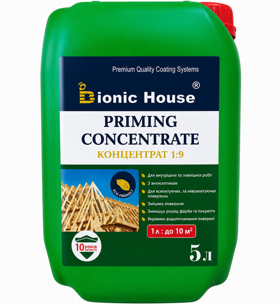Priming Concentrate 1:9 Антисептик для дерев'яних кроквяних систем, що не вимиваєтьсяBionic-House 5л Коричневий - Фото 1 Priming Concentrate 1:9 Антисептик для дерев'яних кроквяних систем, що не вимиваєтьсяBionic-House 5л Коричневий - зображення 1
