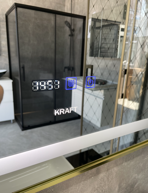 Дзеркало Kraft 2007-V 800×600 мм з LED-підсвічуванням, золотою рамкою, годинником та антизапотіванням - изображение 4
