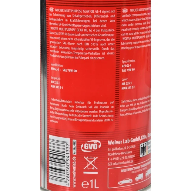 Олива трансмісійна Wolver Multipurpose Gear Oil 75W-90 (1л.) - зображення 2
