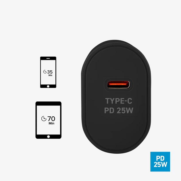 Мережевий зарядний пристрій SBS 25W PD USB-C Black (TETR1CPD25) - зображення 3