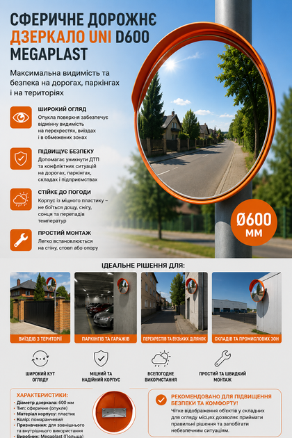 Сферическое дорожное зеркало Uni d600 мм Megaplast - изображение 2