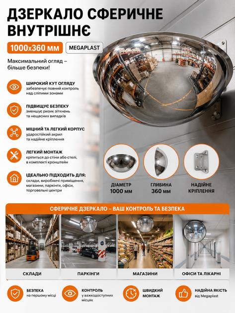 Зеркало сферическое внутреннее 1000x360 мм Megaplast - изображение 2