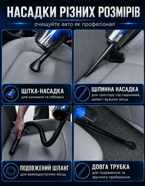 Автомобильный пылесос vaccum cleaner X-1 80W набор для детейлинга авто комплект щеток и инструментов для детальной чистки мойки автомобиля снаружи и внутри салона Комплекс автодетейлинг - изображение 3