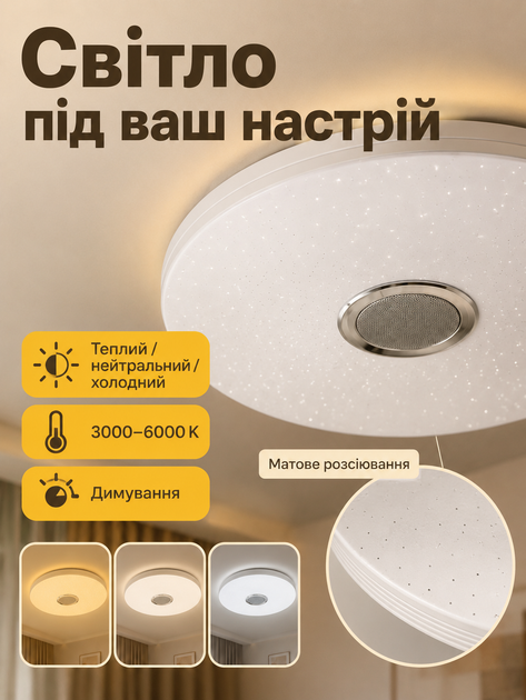 Светодиодная потолочная люстра-светильник RGB с Bluetooth колонкой и пультом (26276280) - изображение 3