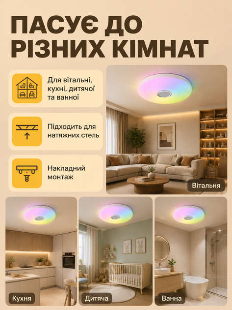 Светодиодная потолочная люстра-светильник RGB с Bluetooth колонкой и пультом (26276280) - изображение 6