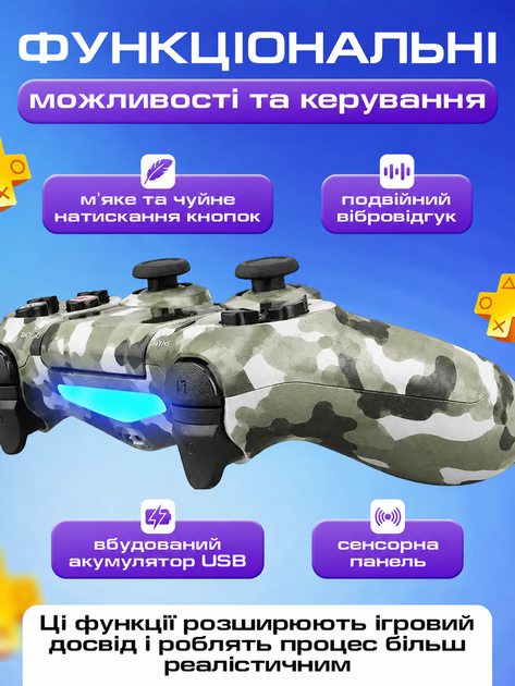 Джойстик бездротовий JoyPro із подвійною вібрацією + USB дата кабель сірий камуфляж (gamep4-d) - Фото 3 Джойстик бездротовий JoyPro із подвійною вібрацією + USB дата кабель сірий камуфляж (gamep4-d) - зображення 3