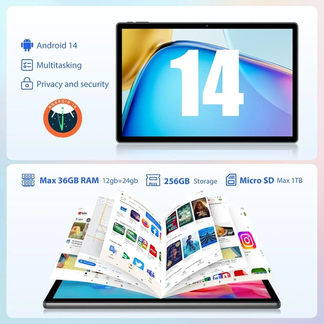Планшет 13.3 " Full HD Pixpeak T181 12+24/256Gb 4G 2-SIM ядер Android 14 11580 mAh Серый (102022053) - изображение 2