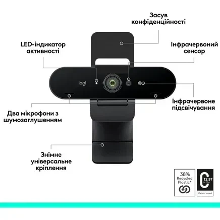 Веб-камера Logitech Brio 4K Graphite (960-001718, 960-001746, 960-001419) - Фото 2 Веб-камера Logitech Brio 4K Graphite (960-001718, 960-001746, 960-001419) - изображение 2