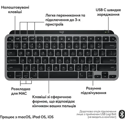 Клавіатура Logitech MX Keys Mini For Mac Space Gray (920-012652) - зображення 4