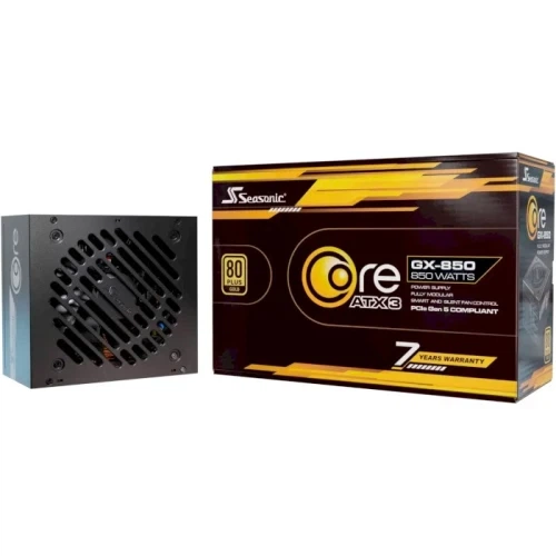 Блок живлення 850 Вт, Seasonic Core GX ATX 3.1, Black, модульний, 80+ Gold, Active PFC, 12 см HDB, 3xMolex / 6xSATA / 1x16-pin / 3x6+2-pin / 2x4+4-pin / 20+4-pin, защита OCP/OPP/OTP/OVP/SCP/UVP (CORE GX-850-ATX3) - изображение 2