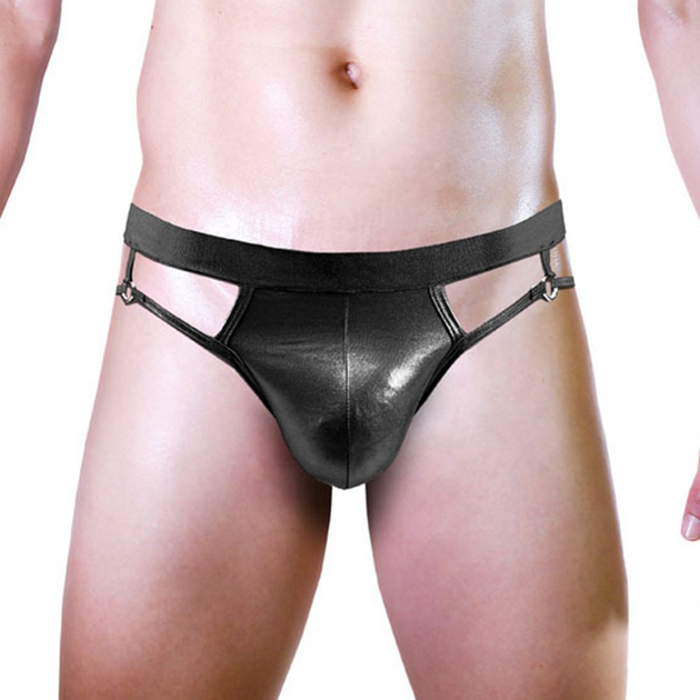 Чоловічі труси джокстрап з вирізом на ягодицях зі еко шкіри One Size (S-L) чорний - зображення 4