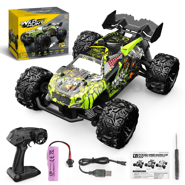Машинка на радиоуправлении Monster Truck 1:20 4WD, RC монстр-трак, внедорожник на пульте, полный привод, аккумулятор, детская машинка - изображение 3
